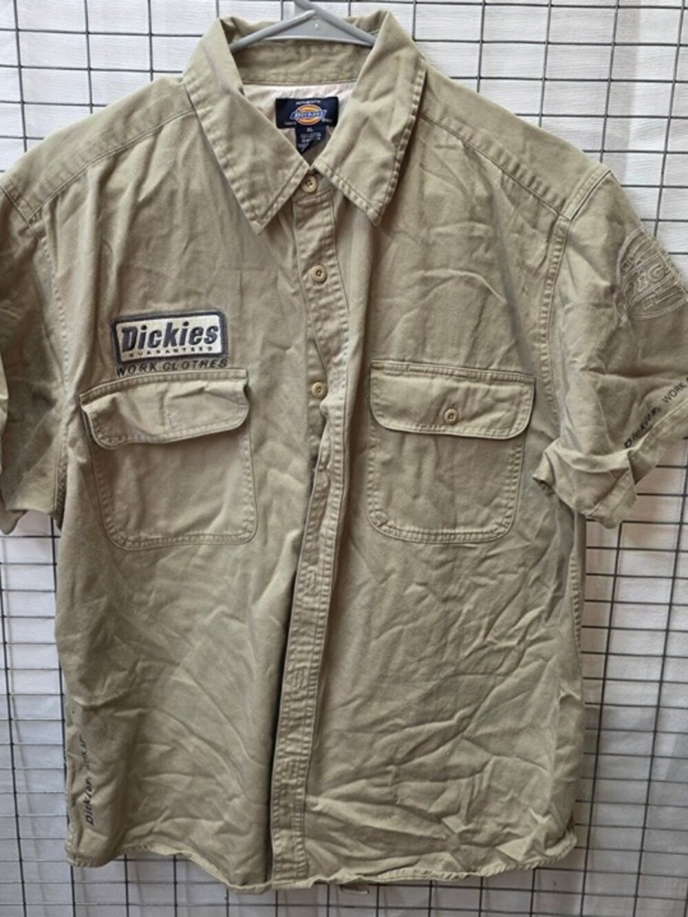 Dickies Work Shirt Khaki Button Up XL Cotton Short Sleeve